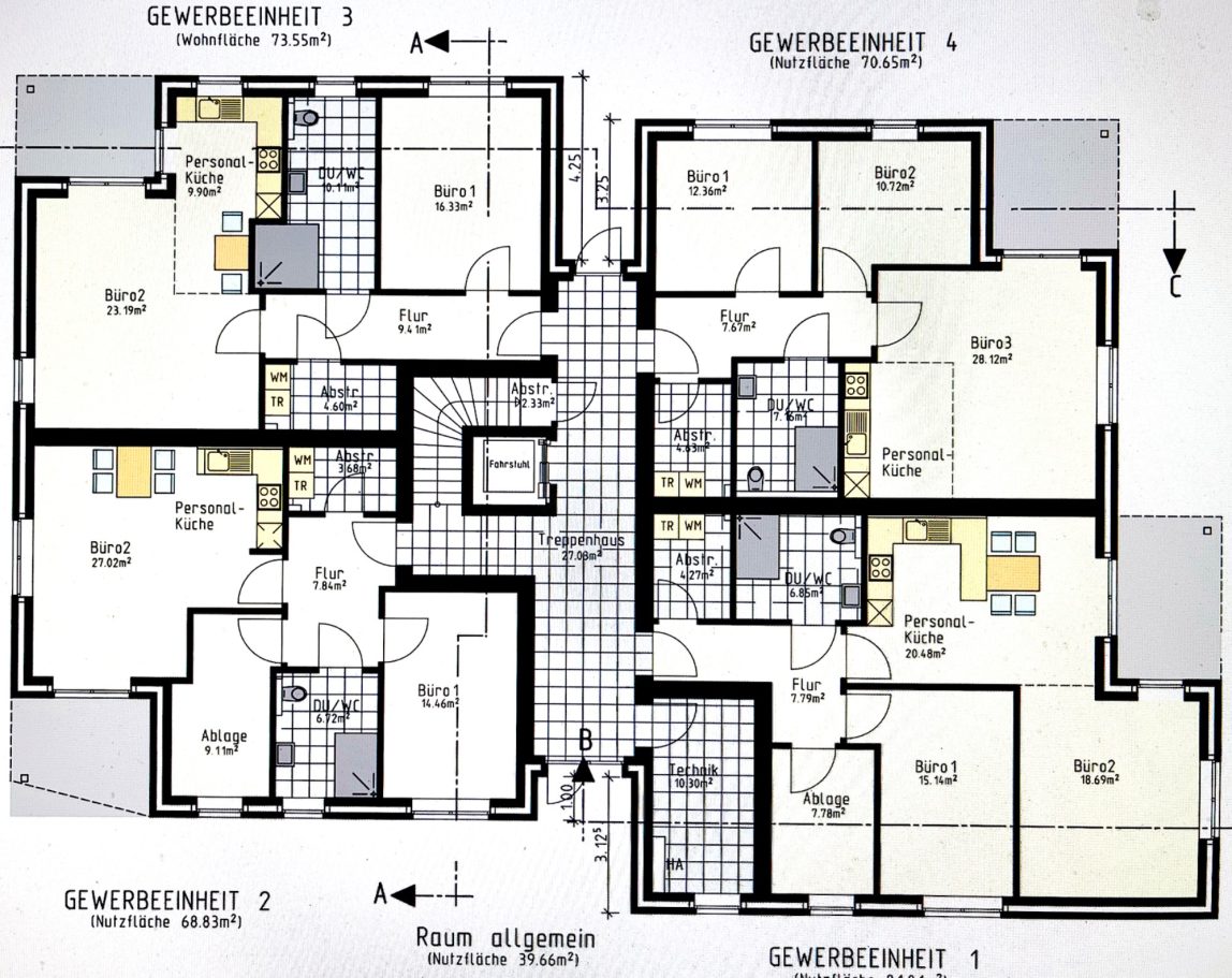 Erdgeschoss mit 4 Büroeinheiten